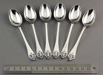 Fleur-de-Lis Picture Back Silver Teaspoons (Set of 6)